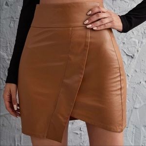 Vegan leather faux wrap mini skirt